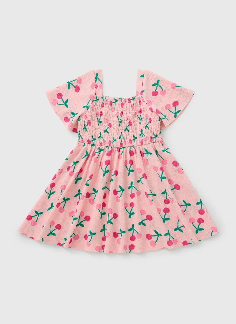 ماتلان Girls Pink Cherry Crinkle Dress